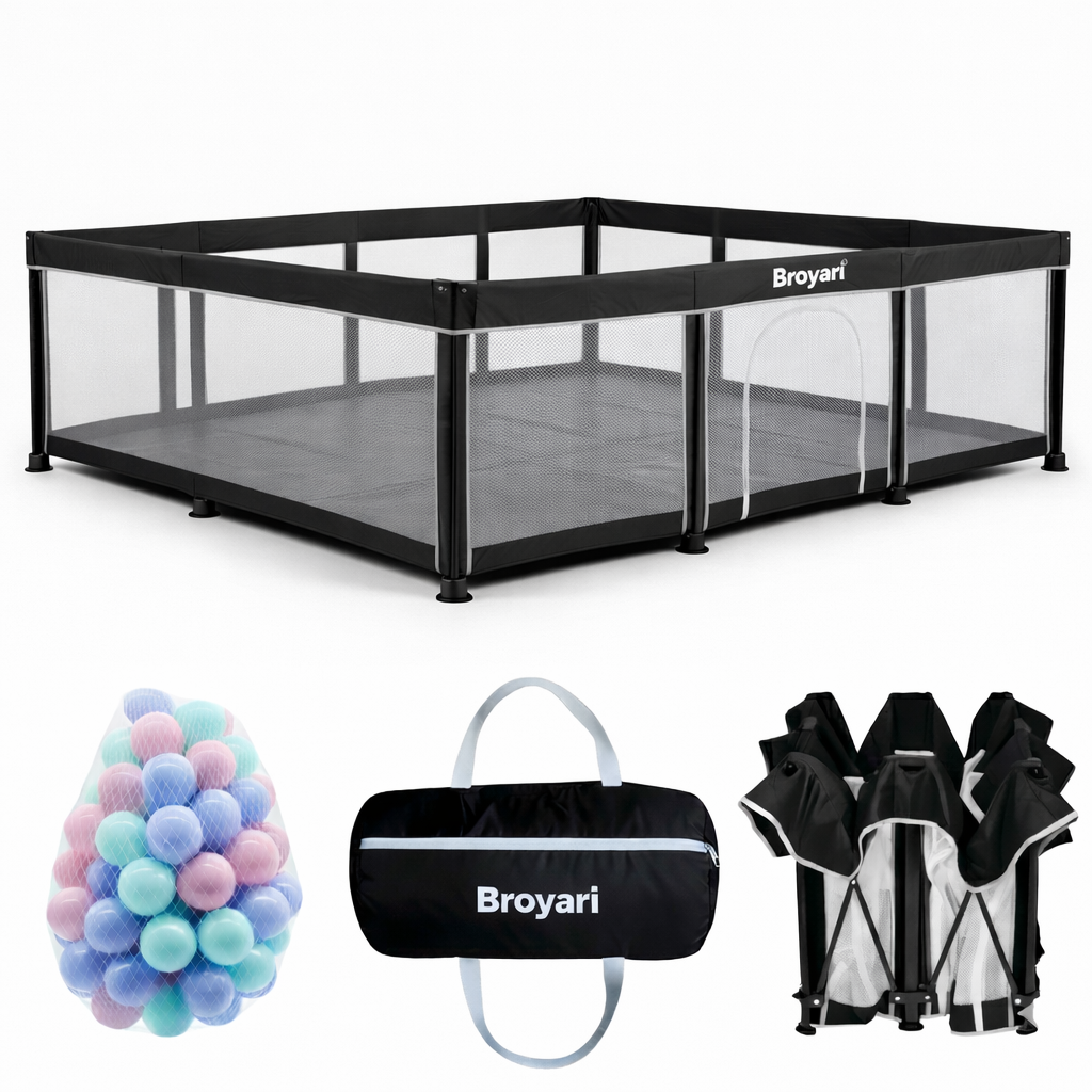 Baby Laufstall / Laufgitter – Schwarz – Faltbar mit Matte