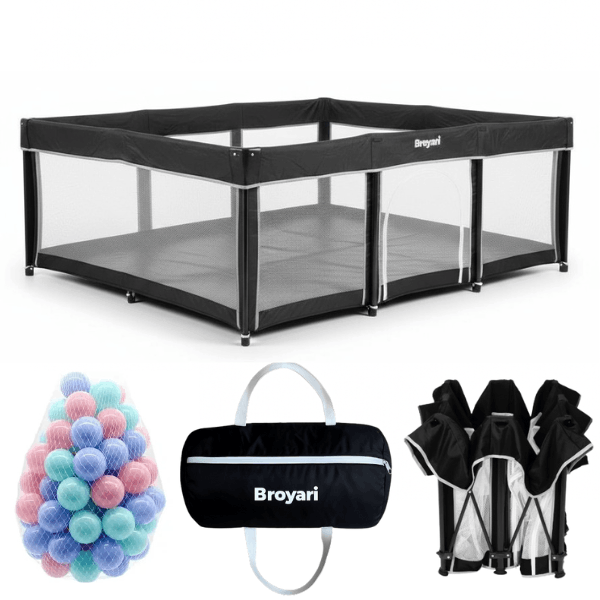 Bodenlaufgitter mit Spielmatte als sicherer Spielbereich für Babys