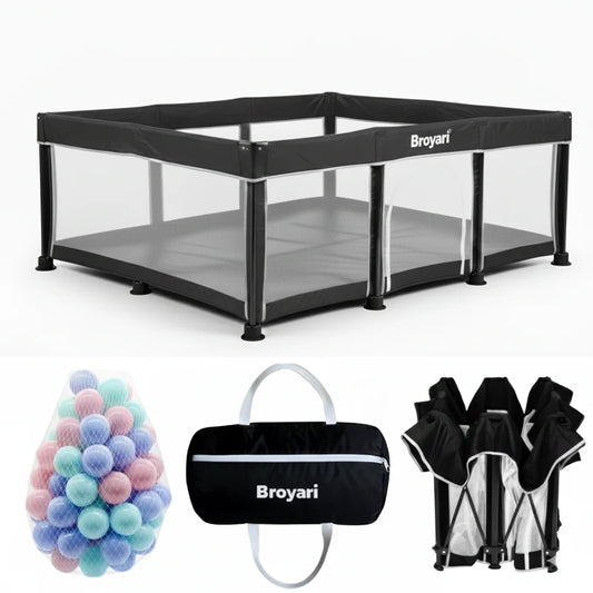 Baby Laufstall / Laufgitter – Schwarz – Faltbar mit Matte