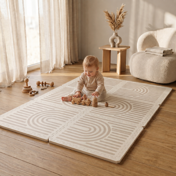 Spielmatte Baby 120×180 cm Beige – Foam Puzzlematte – Broyari