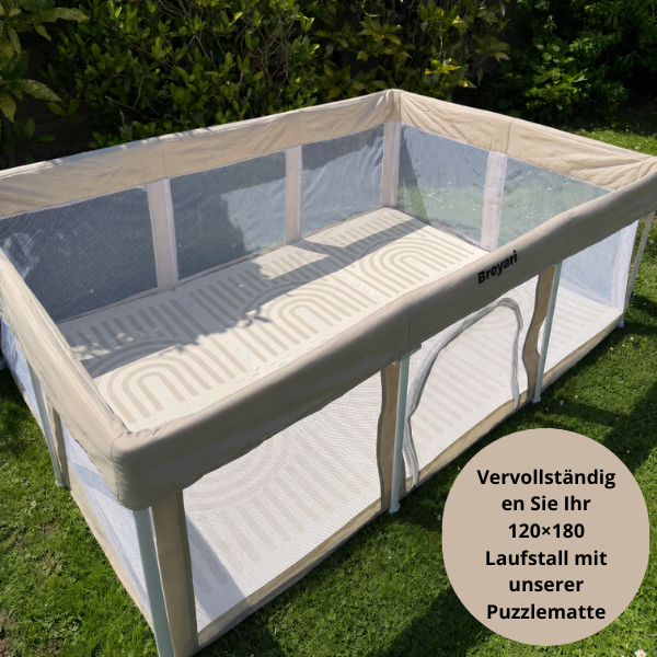 Baby Laufstall / Laufgitter – Beige – Faltbar mit Matte - Broyari