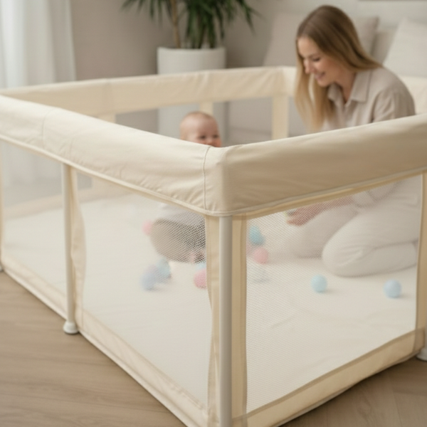 Baby Laufstall / Laufgitter – Beige – Faltbar mit Matte - Broyari