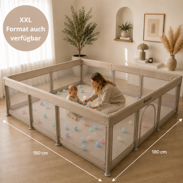 Baby Laufstall / Laufgitter – Beige – Faltbar mit Matte - Broyari