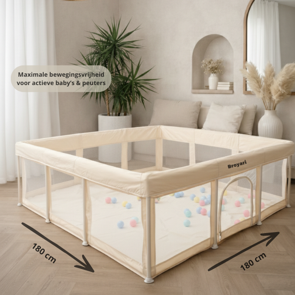 Baby Laufstall / Laufgitter – Beige – Faltbar mit Matte - Broyari