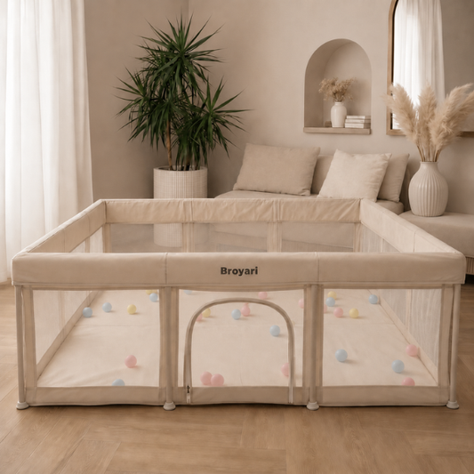 Baby Laufstall / Laufgitter – Beige – Faltbar mit Matte - Broyari