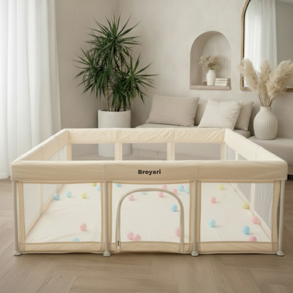 Baby Laufstall / Laufgitter – Beige – Faltbar mit Matte - Broyari