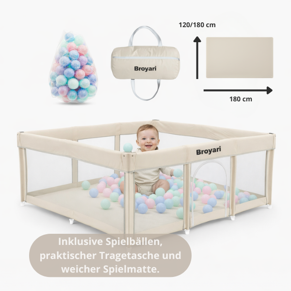 Baby Laufstall / Laufgitter – Beige – Faltbar mit Matte - Broyari