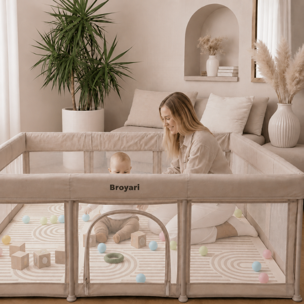 Baby Laufstall / Laufgitter – Beige – Faltbar mit Matte - Broyari